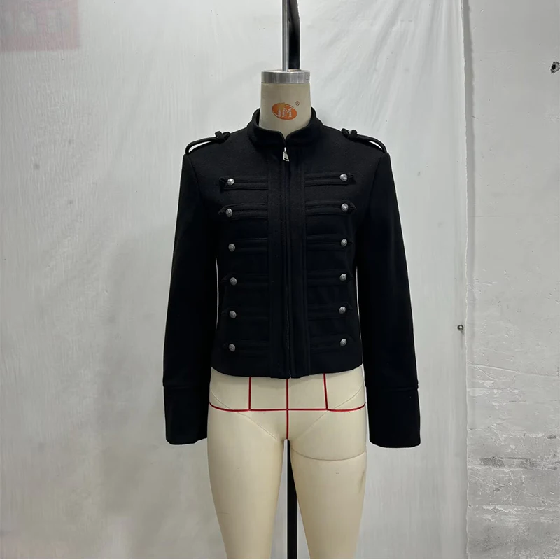 Napoleon Militär-Kurzjacke für Damen, Mehrfarbige Metall-Longsleeve-Jacken, Vintage-Oberbekleidung, Lässiger Schlanker Kurzmantel – Detail 6