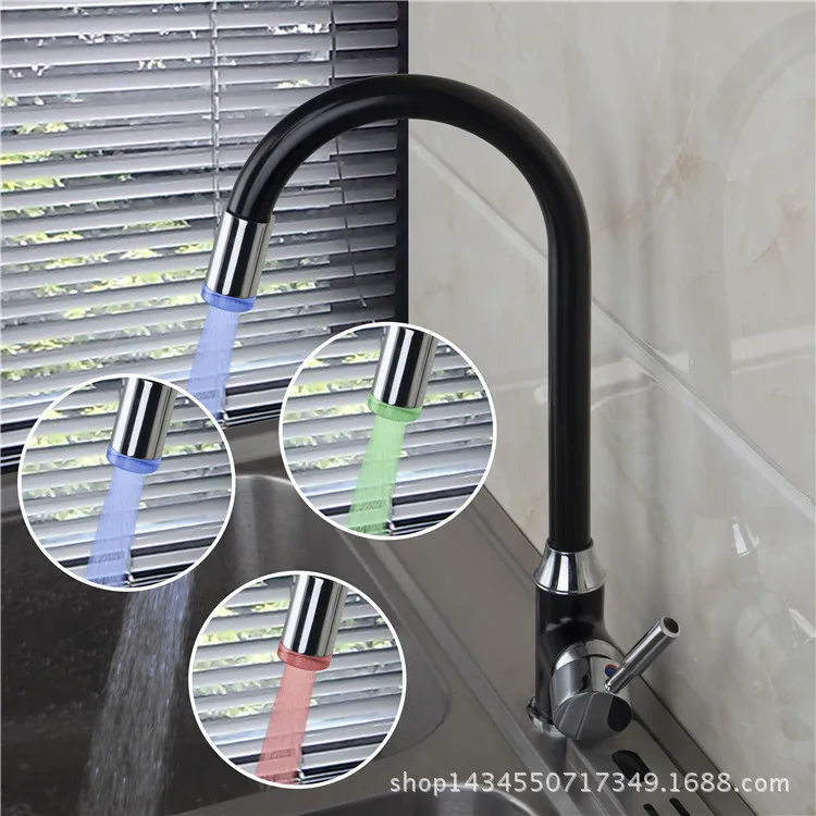 Kitchen faucet black LED kitchen faucet hot and cold water with color change faucet factory direct