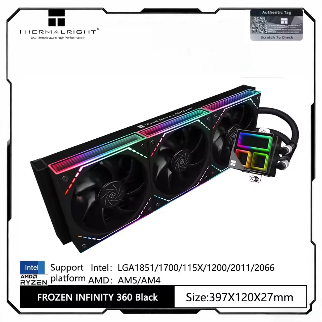 

Thermalright FROZEN INFINITY 360 BLACK&WHITE AIO Жидкостное охлаждение для процессора с RGB-подсветкой и дизайном вентилятора Infinity Mirror, оснащенный TL-M12