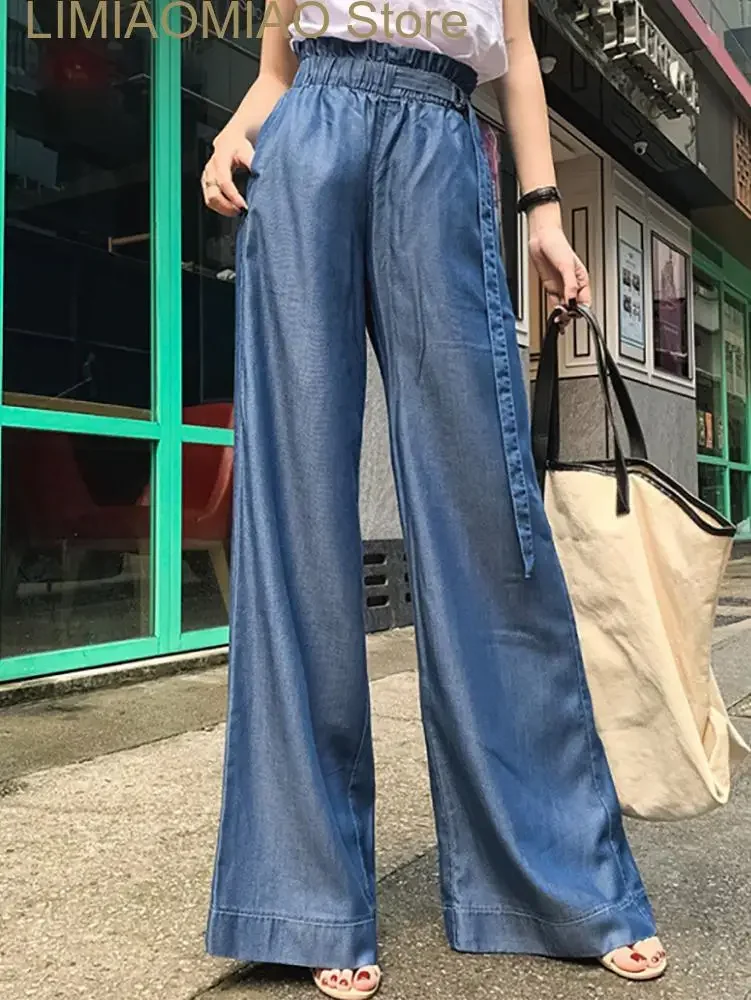 New Tencel Jeans Women Summer High Waist Loose Drop Tencel Wide-leg Pants Drop Casual Mop Pants  Cargo Pants Women  Baggy Jeans