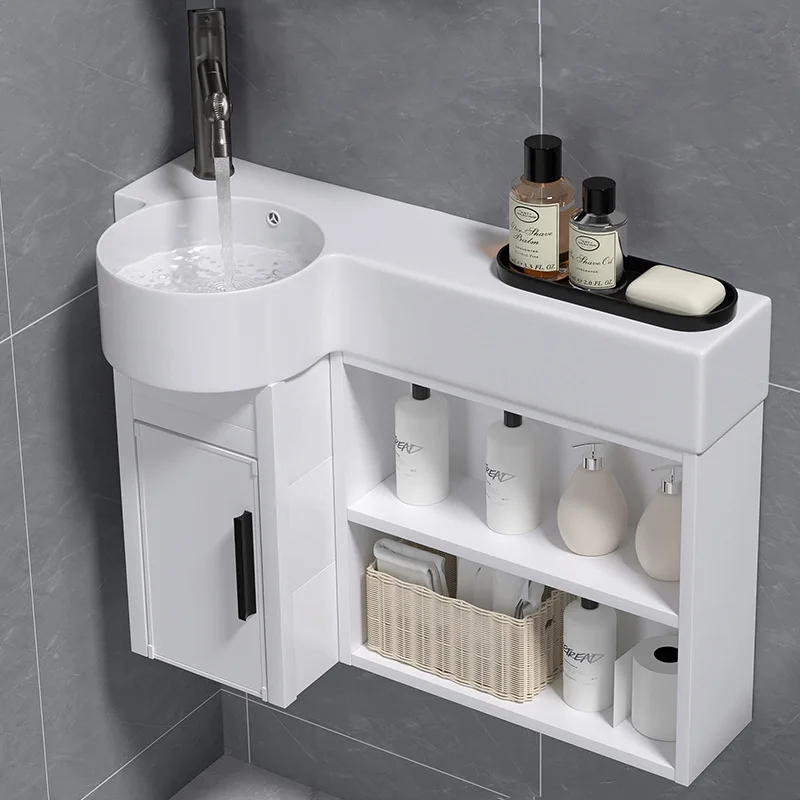 

Small apartment waterproof wall-mounted wash basin cabinet combination aluminum bathroom cabinet narrow side storage cabinet toi