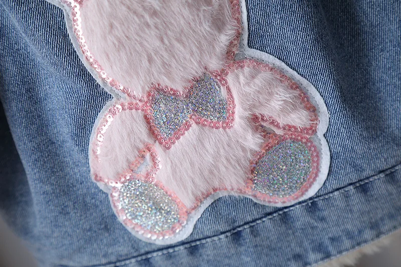Baby Mädchen Jeans-Fleece-Kapuzenjacke 2026 Herbst Winter Kinder Niedliche Hasen-Applikation Dicker Warmer Mantel Kinderbekleidung Oberbekleidung – Detail 16