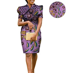 Dashiki vestido de bronce africano con chal para mujer, vestido de lápiz de Ankara, vestido de polvo dorado con capa WY4171, 2 piezas