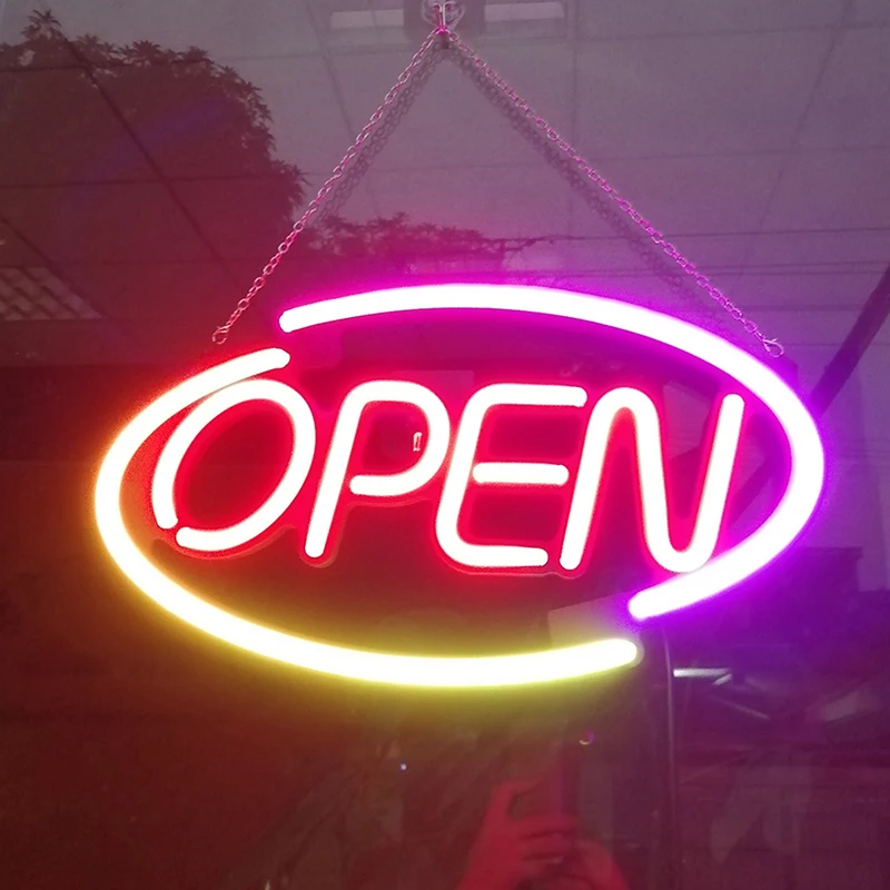 DECO-Panneau Lumineux Publicitaire, Base Acrylique Noire, Flex Neon, OPEN Sign at RGB, OPEN LED PROpen, 18 en effet x 10 en effet, Shopping Mall