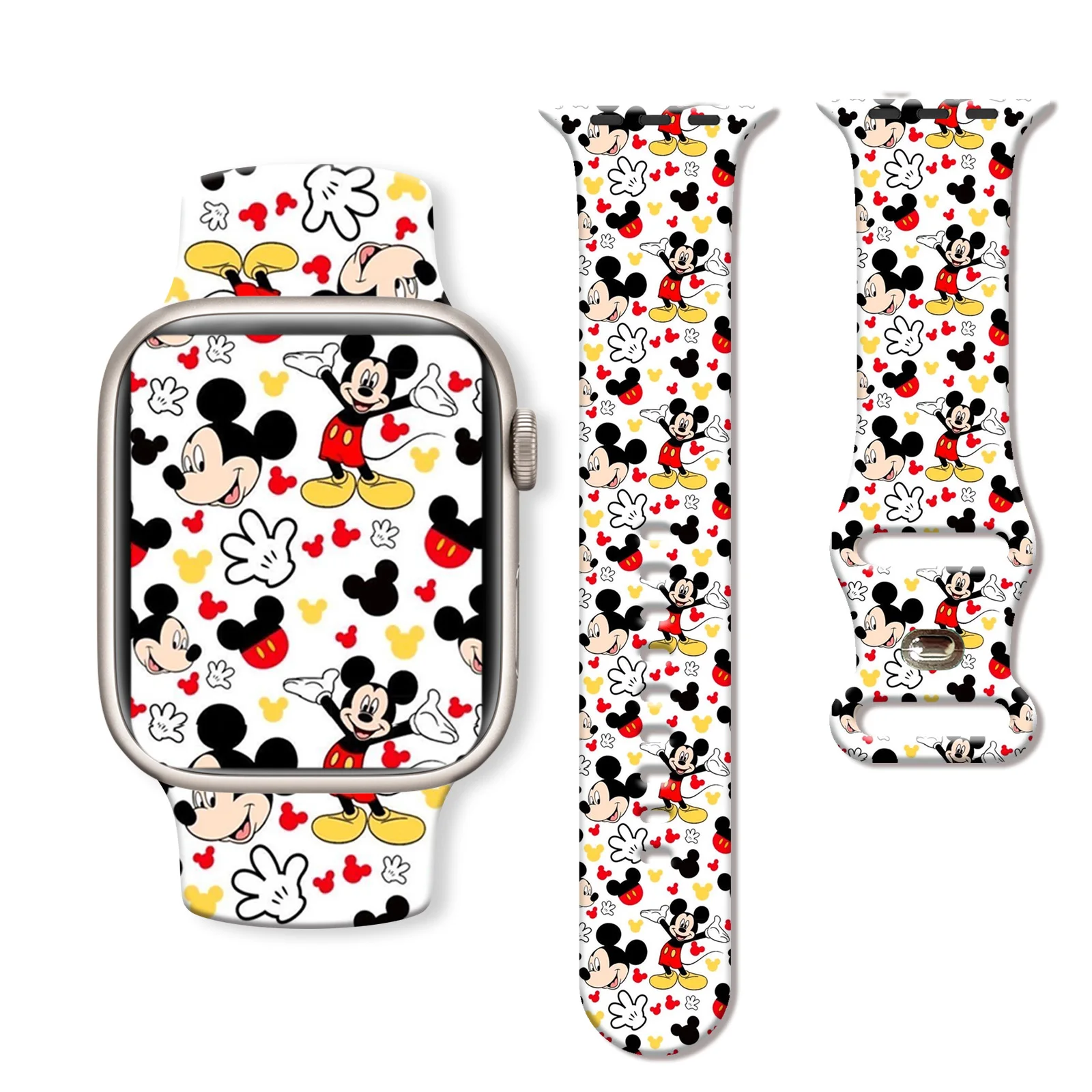 

Disney Mickey Head Printed Strap for Apple Watch 11 10 9 8 SE Silicone Band Replaceable Watchband for iWatch 46mm 45mm 42mm 41mm