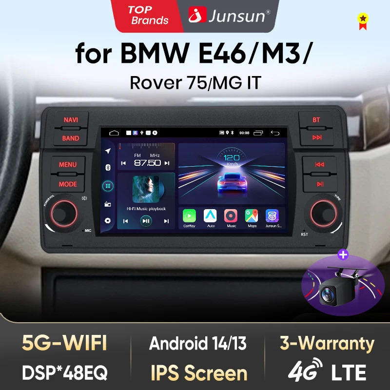 Junsun 7 Wireless CarPlay per Apple Android13 Auto Autoradio Per BMW E46 M3 Rover 75 WiFi 4G Multimedia Stereo IPS TouchScreen