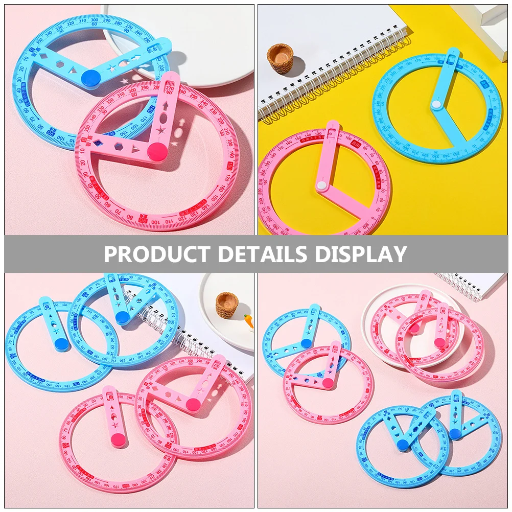 6Pcs 360 Degree Protractor Transparent Circle Measuring Tool for Students Math Learning Drafting Ruler Geometry Set Office