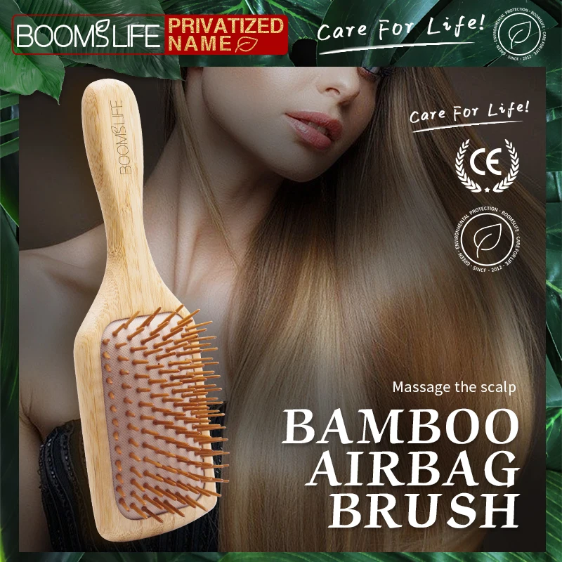 Custom Name Detangling Bamboo Hair Brush Women Styling Wide Teeth Bamboo Comb for Hair Massage Scalp Anti-static Hair Combs