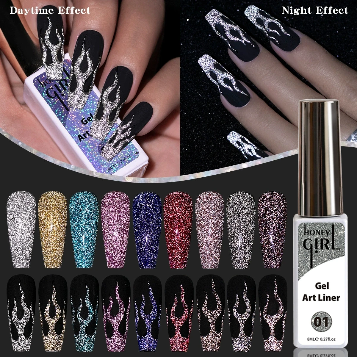 

Honeygirl High-density Glitter Nail Drawing Polish Gel Art Liner 12Colors Lining Painting UV Nail Glue