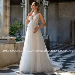 Pregnant Bride Wedding Dress Customized V Neck Sequined Applique See Through Tulle A Line Summer Bridal Gown Lace-up Back