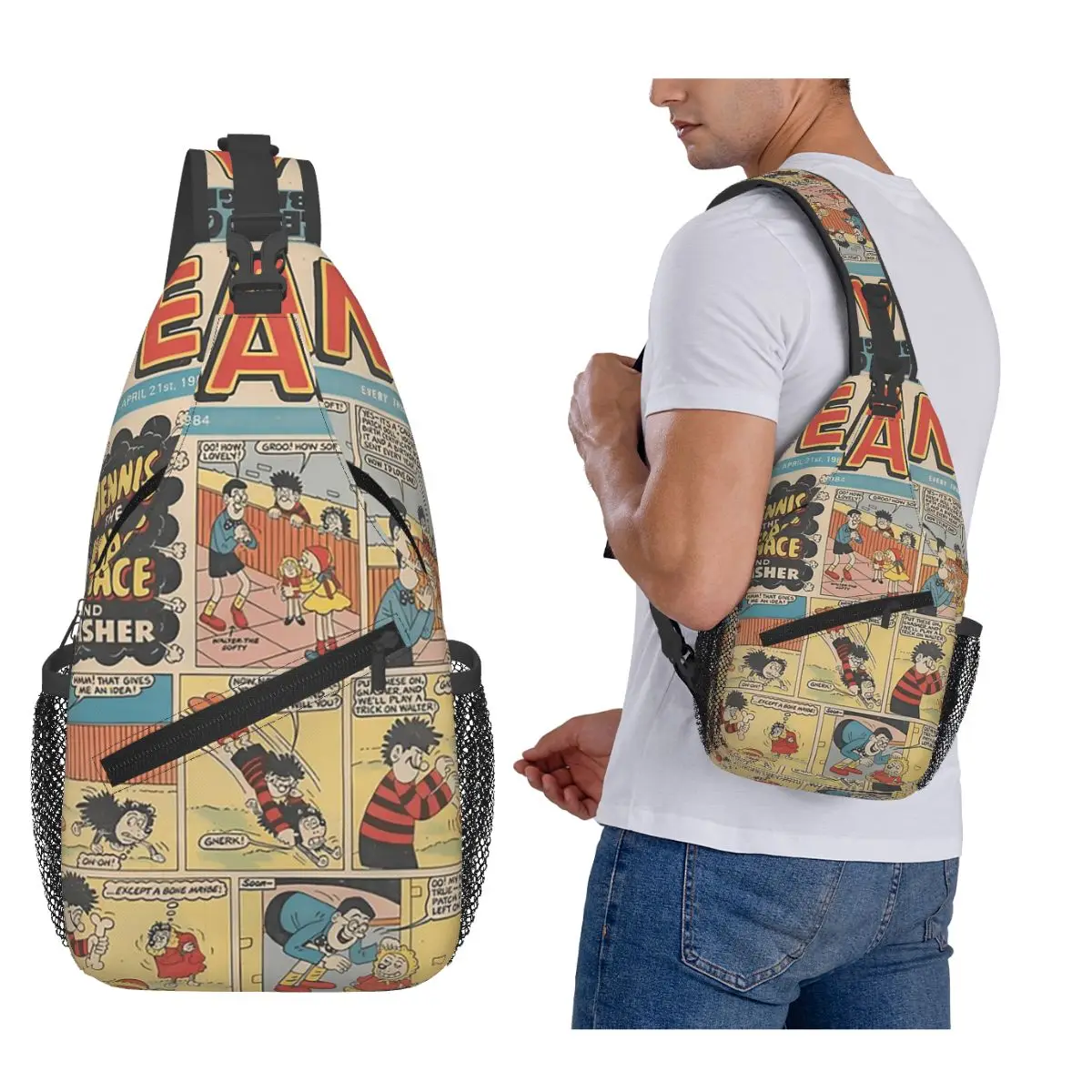

Классическая нагрудная сумка Dennis The Menace And Gnasher 1984 года, мужской рюкзак через плечо, нагрудная сумка, дорожный рюкзак, сумка на плечо