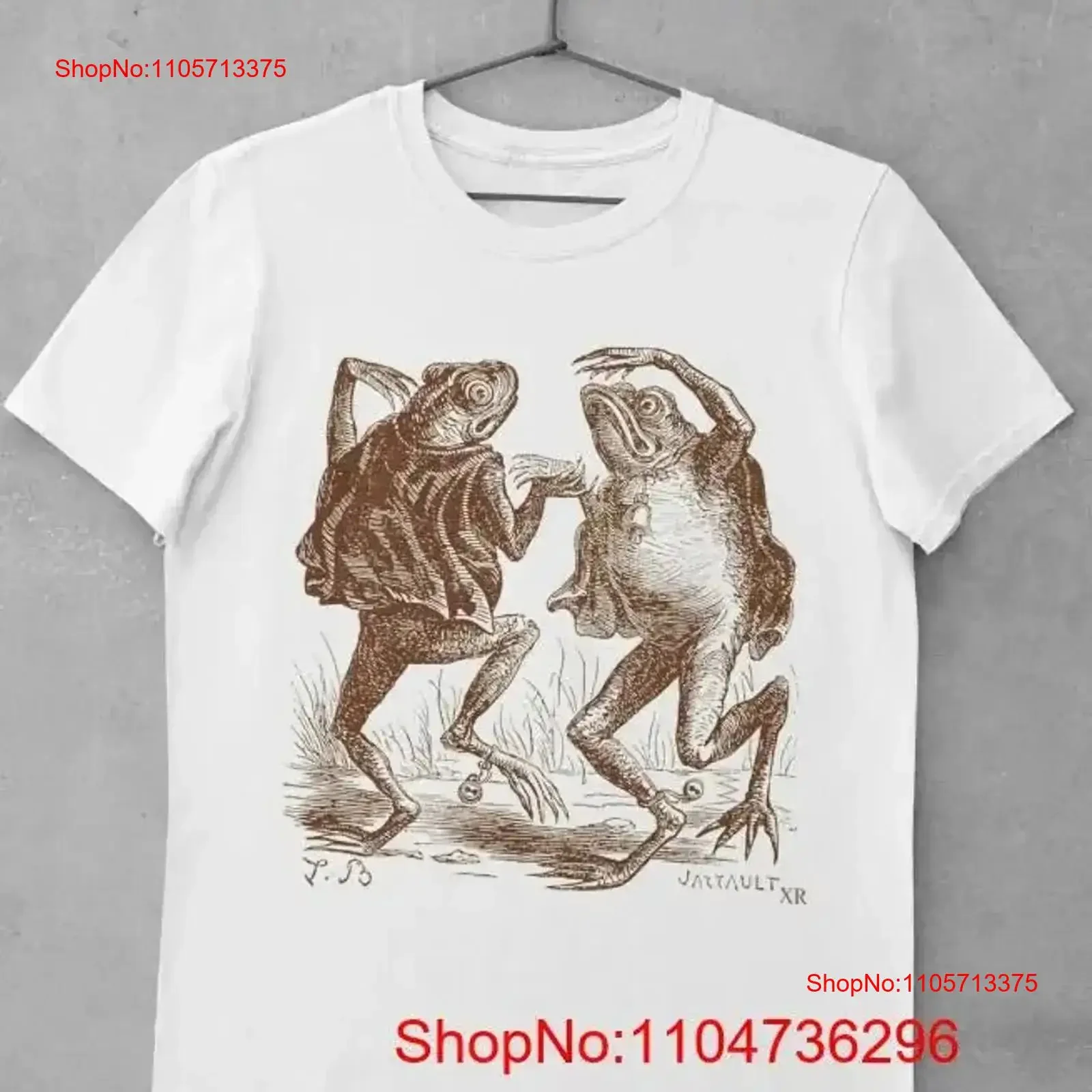 Dancing frogs toads vintage illustration T shirt Dark Academia aesthetic Washed Versatile streetwear fashion vintage Washed