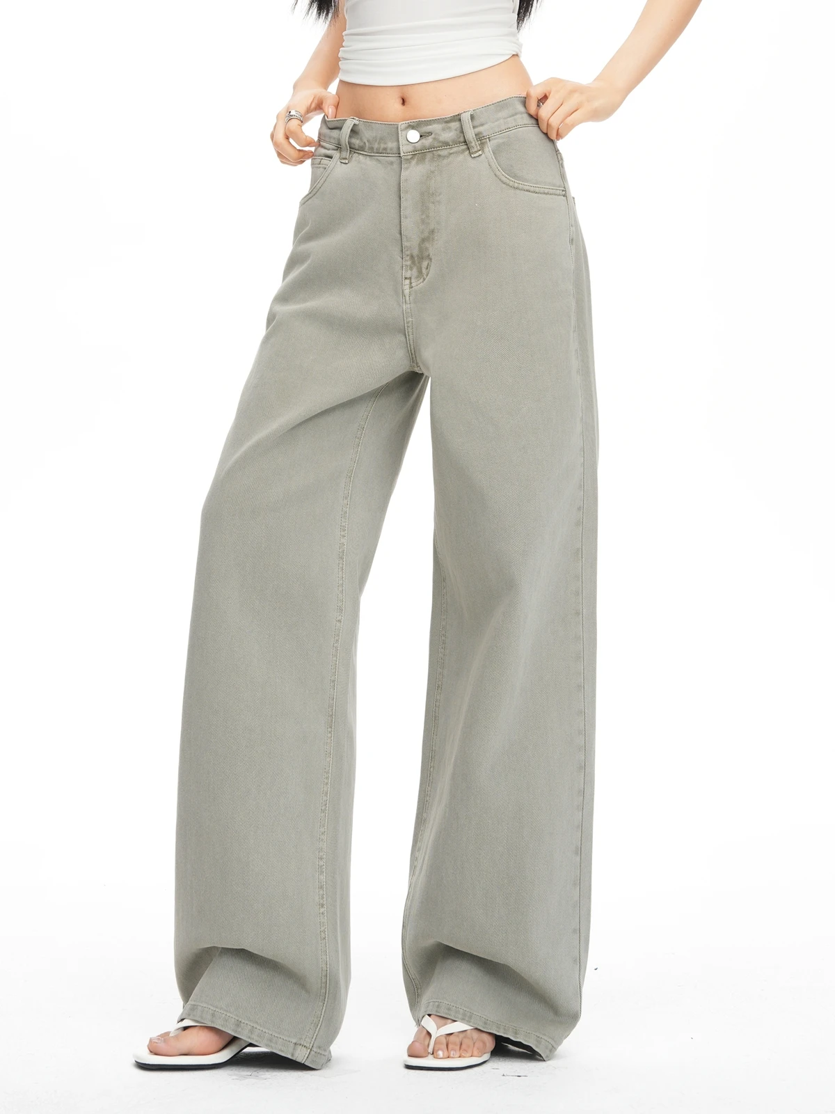 

ZHISILAO New Khaki Wide Leg Jeans Women Vintage Y2k High Quality Chic Baggy Straight Jeans Women Spring 2026