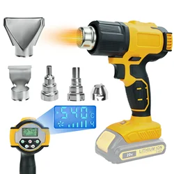 Pistola de ar quente sem fio para Dewalt, pistola de calor com 5 bicos, display digital LCD, encolher, bateria 20V, sem bateria, 300W, 540 ℃