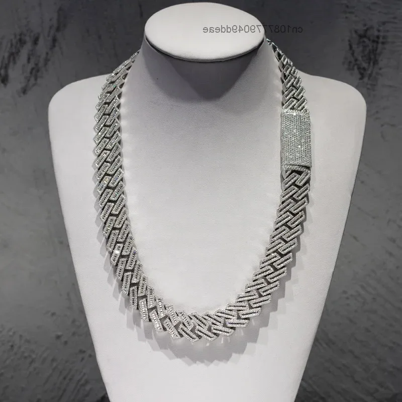 

15mm Baguette Moissanite Iced Out Bling Diamond Cuban Link Chain Hip Hop Jewelry Cuban Necklace