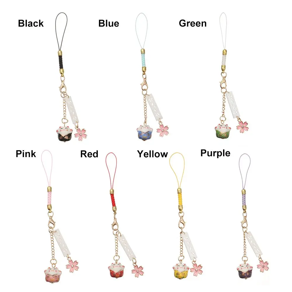 Bloesems Hangtouw Bells Lucky Cat Anti-verloren Lanyard Sleutelhanger Pols Touw Sakura Lucky Cat Telefoon Lanyard Telefoonriem Lanyard