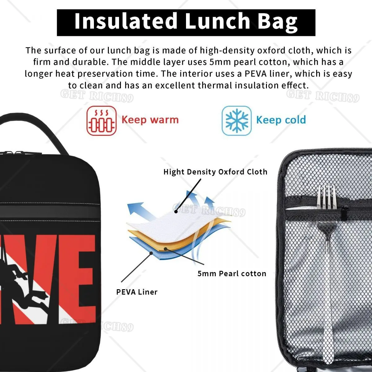 Awesome Scuba Drive Insulated Lunch Bag for Women Ocean Diving Diver Gift Idea Cooler Thermal Lunch Box Office Work School