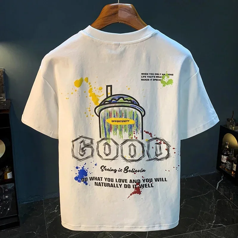 Loose short sleeved T-shirt for men in summer, thin design, painted art printed T-shirt, trendy and versatile tops