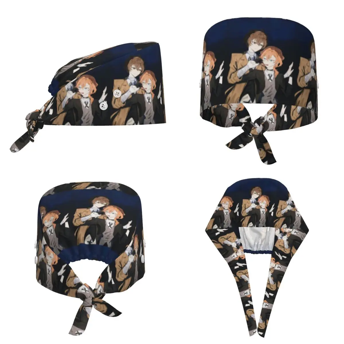 Bungou Stray Dogs Wan Anime Dazai And Chuuya Scrub Hat Doctor Working Surgical Cap Men Women Adjustable Nursing Caps for Dentist