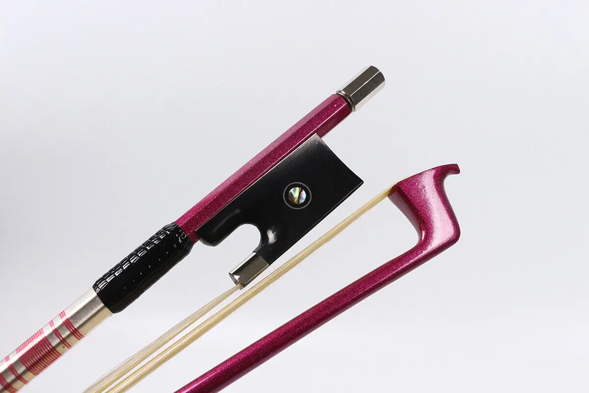 4/4 Violin Bow Pink Carbon FIber Ebony Frog Double Eyes Inlay with Drill Horse Hair Well Balance Upright for Violinist