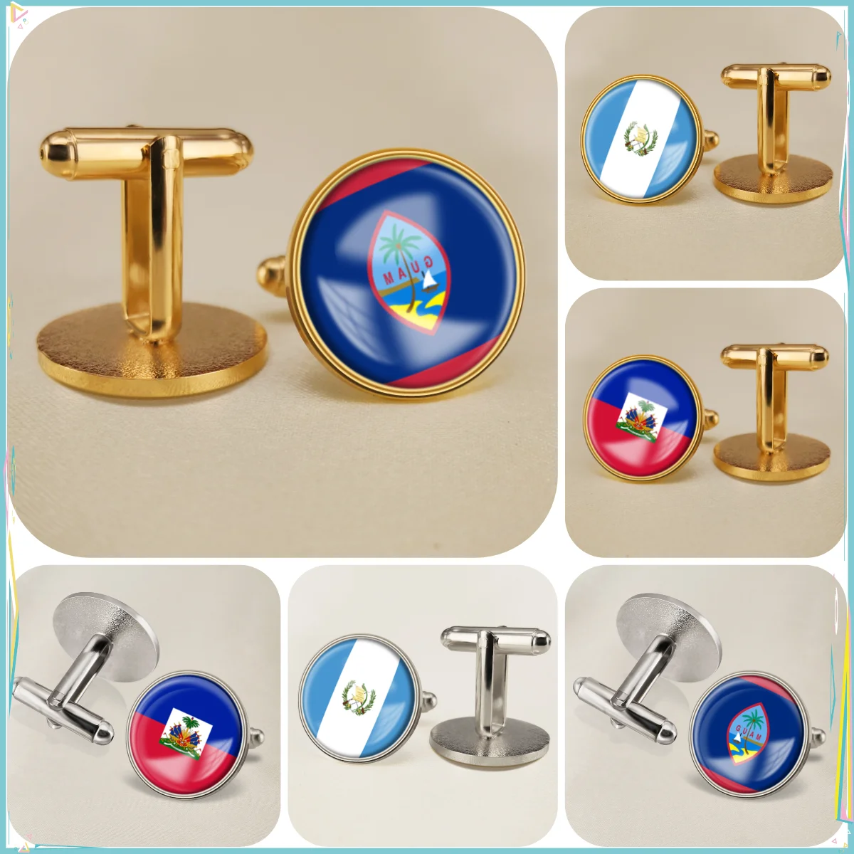 Guam Guatemala Haiti National Emblem Flag Cufflinks