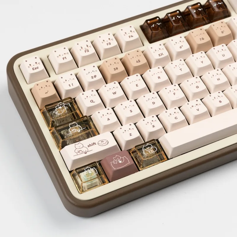 Coffee Cat Transparent Theme Keycaps Set Customized PBT Cherry Profile Keyboard Caps for Mechanical Keyboard Accessories MX