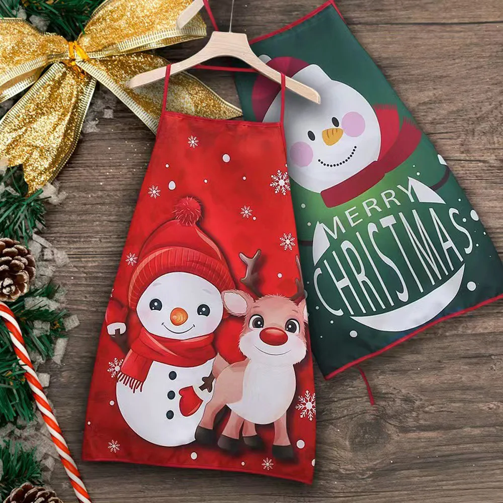 Merry Christmas Apron 1Pcs Cartoon Santa Claus Snowman Baking Clothing New Year Restaurant Bar Home Party Kitchen Accessories