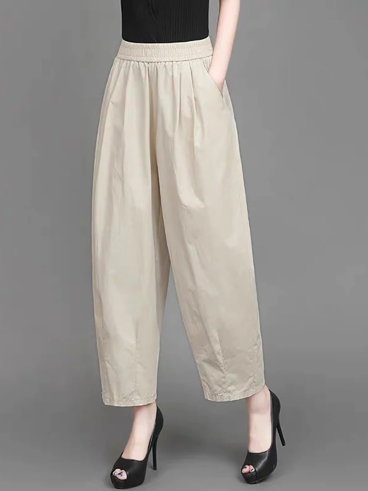 캐주얼 코튼 린넨 여성 바지 하이웨이스트 랜턴 팬츠 밴딩 카로트 팬츠 슬리밍 벌룬 팬츠 가을 여름...