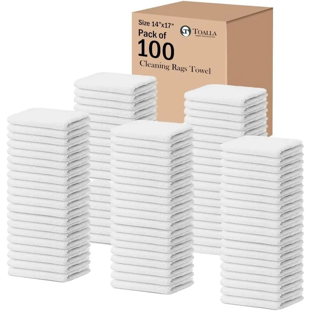 

Хлопковые махровые полотенца для уборки - 100 штук, 14x17 дюймов, жемчужно-белые, мягкие, впитывающие, быстросохнущие, универсальные