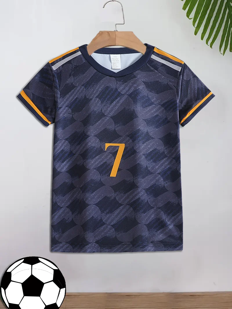 Kids' Casual Sports Football Top Fixed Number 7 Custom Name Suitable for Soccer Sports Daily Wear Children's T-Shirt