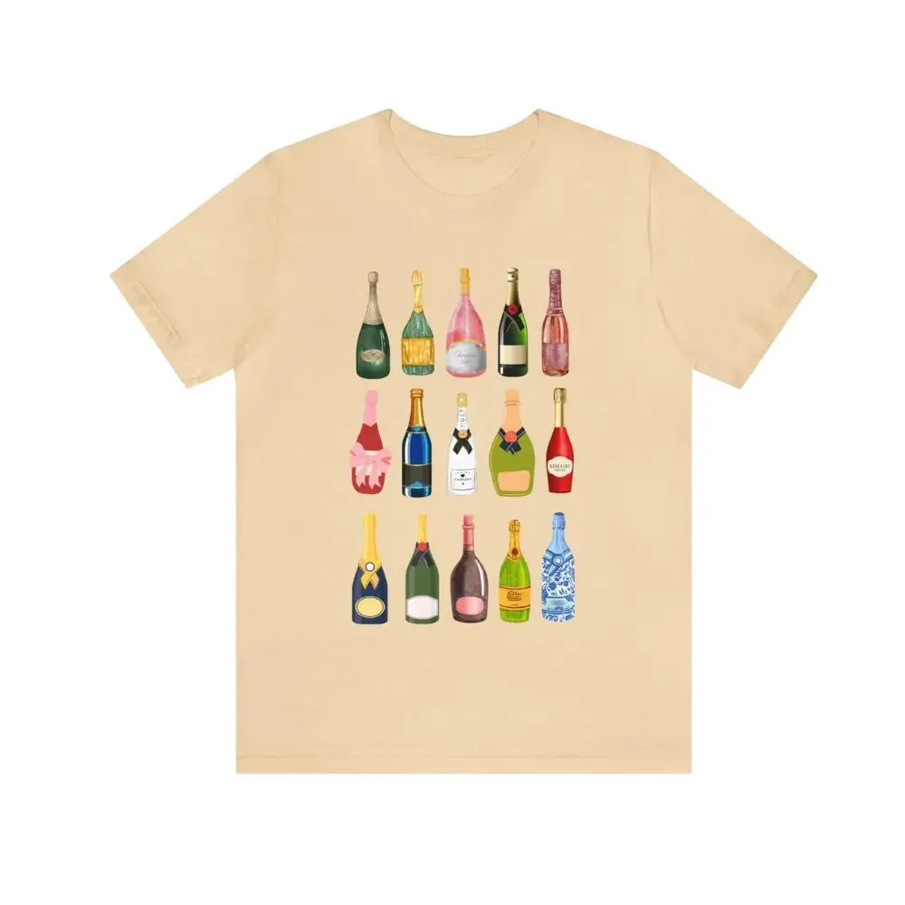 Y2k Champagne Water Bottle T-shirt Casual Crew-Neck Harajuku Street T Shirt New 2024 Women Tee Pink Girly Summer Clothes Tops  ﻿