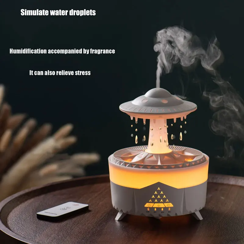 

Hot selling Rainbow Raindrop Humidifier Home Night Light Mushroom Desktop Silent Rain Cloud Aromatherapy Machine