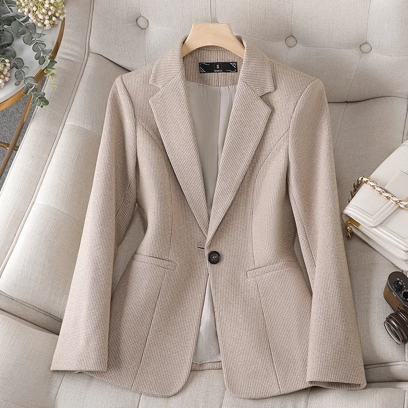 

Women Korean Turn-Down Collar Casual Single Button Slim Long Sleeve Blazer Fashion 2024New Winter Autumn Jacket Female Outerwear