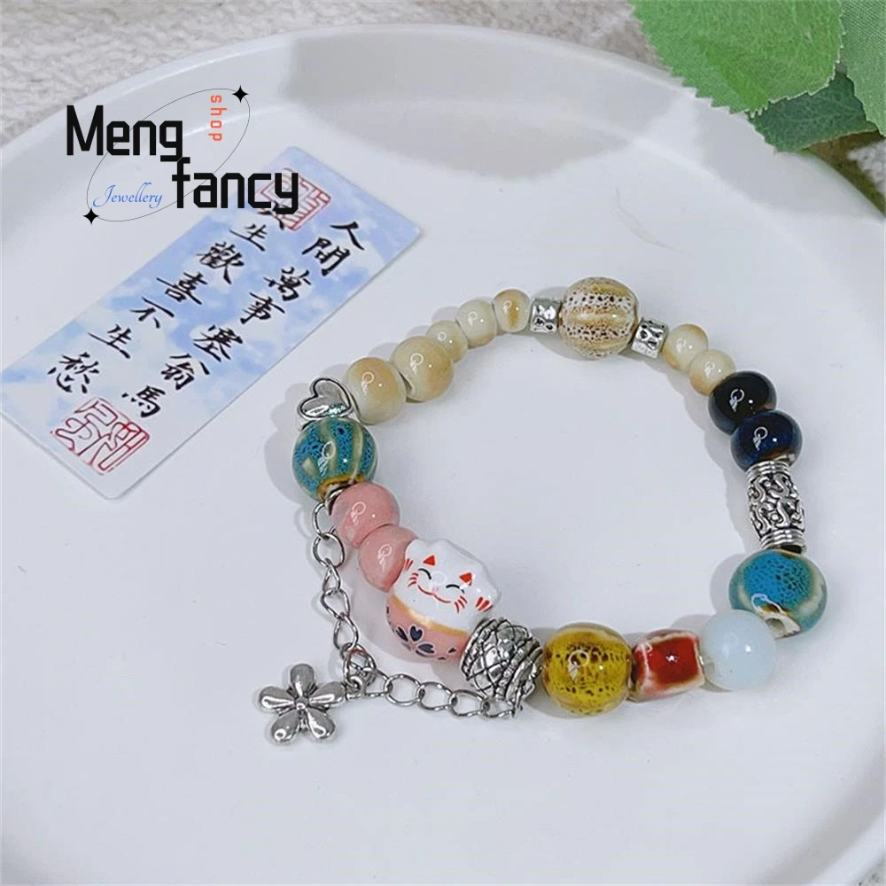 

Small numerous pamine bracelet female new colorful fortune cat ceramic beaded bracelet cute