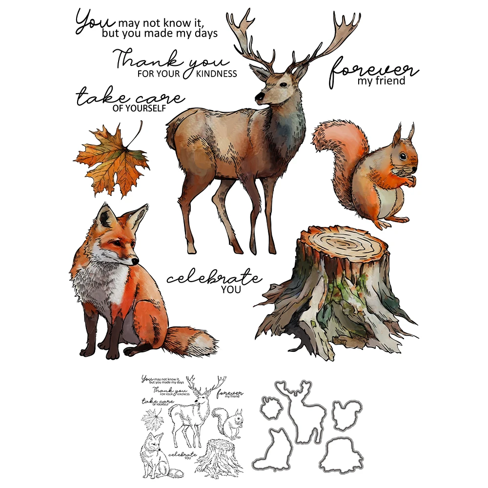 Mangocraft Natuur Dieren Stansmessen Clear Stamps Vos Herten Eekhoorn Diy Scrapbooking Metalen Sterft Siliconen Stempel Voor Kaarten Album