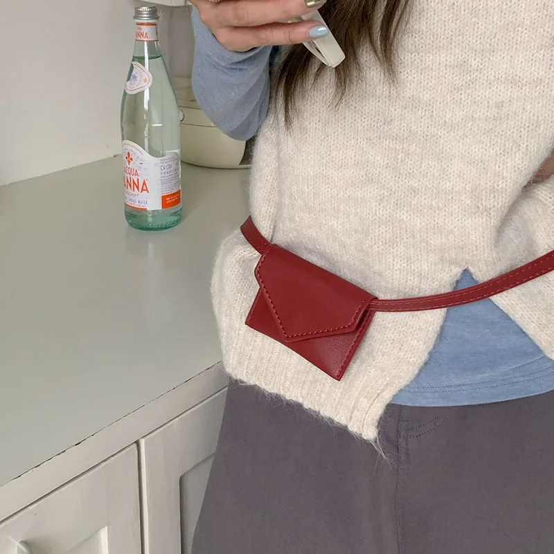 

PU leather mini square belt decoration waist bag, multi-purpose loose change storage small card bag