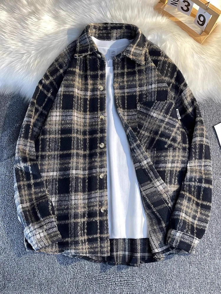 

Темно-синяя шерстяная одежда в клетку для мужчин, осеннее пальто для колледжа, повседневная верхняя одежда с высокой модой, свободное длинное пальто на пуговицах све