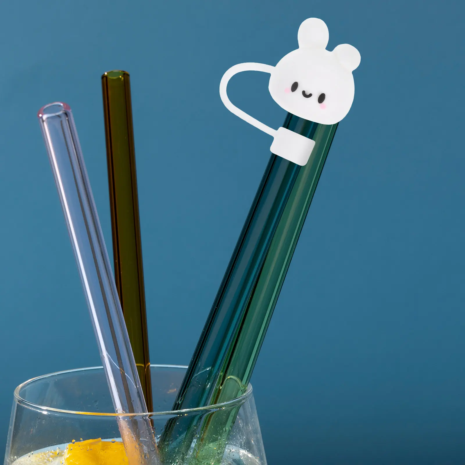 Silicone Straw Covers 3 Pack Smile Face Dust Plugs Reusable Decorative Toppers for Tumblers Outdoor Drinks
