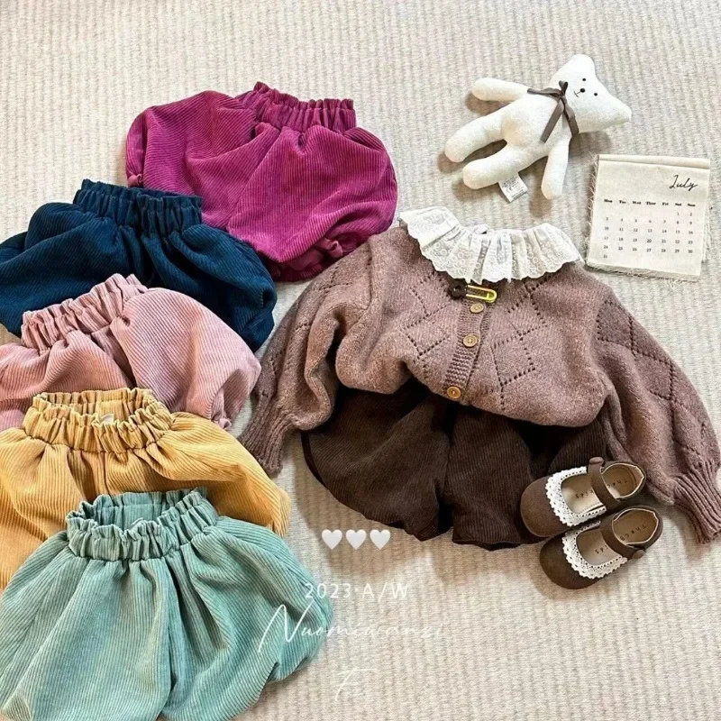 Winter Korea Kids Shorts for Girls Baby Girls Kawaii Bud Bubble Shorts Toddler Girl Cute Bloomers Pumpkin Pants Corduroy