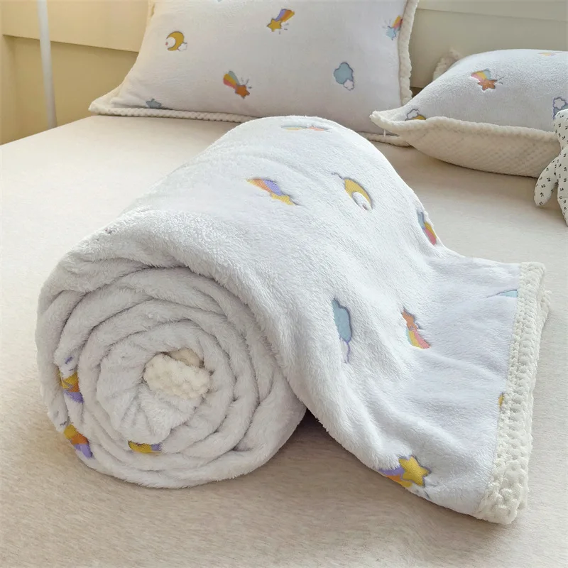 Cute Cartoon Coral Fleece Blanket Soft Dorm Office Nap Blankets for Single Double Thick Multifunctional Autumn and Winter Shawl