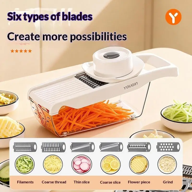 [MOA]Vegetable Slicer With Anti Cut Hand Guard Multiple Blades And Storage Box For Home Kitchen Daily Cooking[MOA]