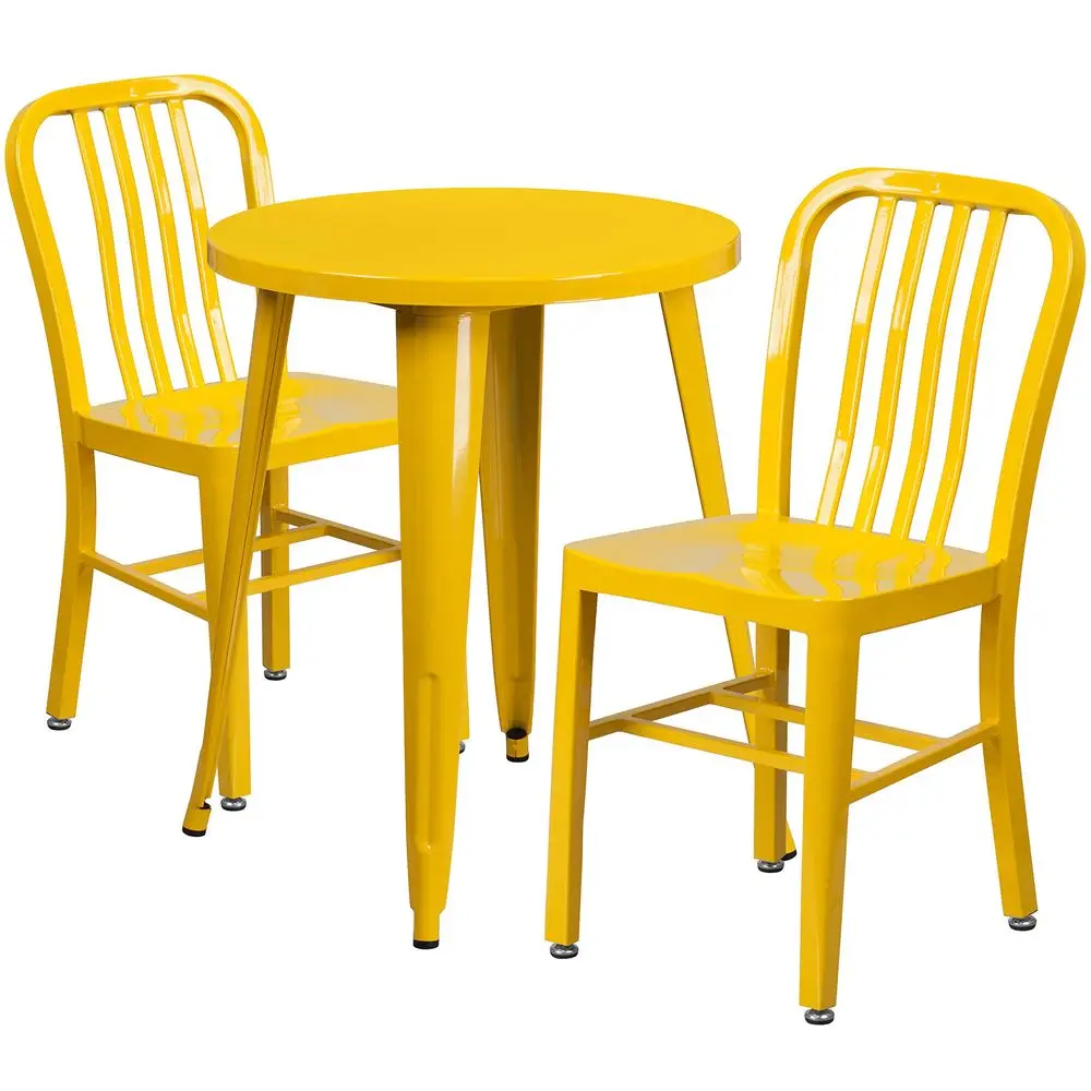 

Commercial Grade 24 Round Yellow Metal Table Set2 Vertical Slat Back Chairs