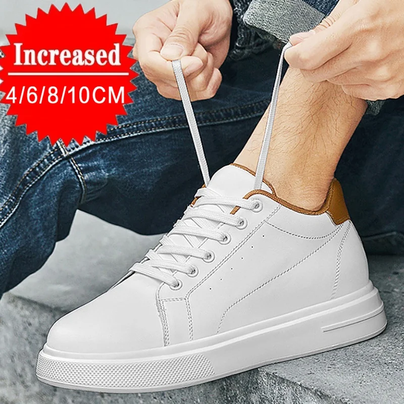 Männer Weiße Aufzug Schuhe Unsichtbare höhe zunehmende 4/6/8/10CM Modische Atmungsaktive Leder Bord Schuhe männer Casual Turnschuhe