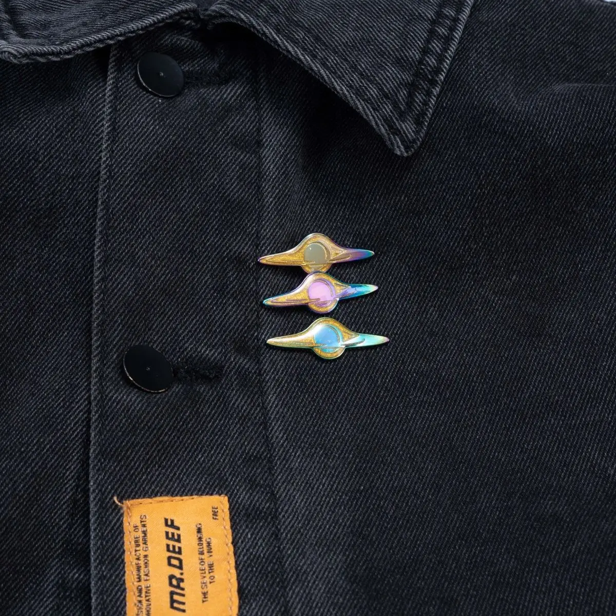 Cosmic Interstellar Black Hole and Planet Design Lapel Pin Badge Compatible with Denim Jackets, Blazers, Backpacks and Apparel