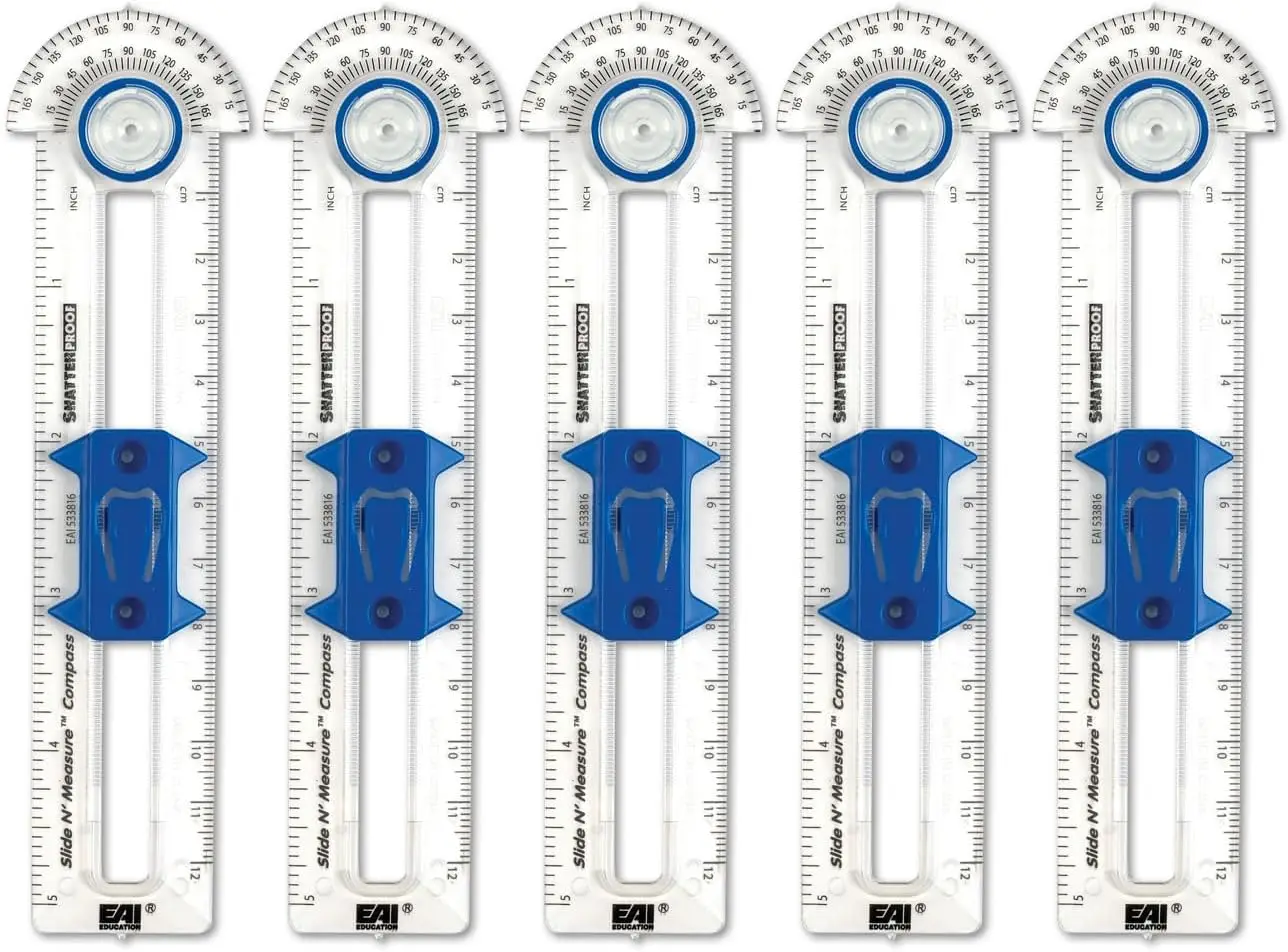 

Slide N' Measure Compass: Clear, Set of 10 - Ruler, Compass & Protractor in One