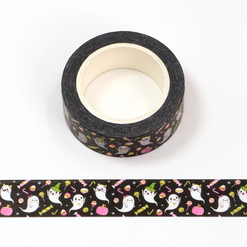 1X 10M Deco Linda lámina dorada Halloween fantasma caramelo Washi Tape para planificador Scrapbooking cinta adhesiva papelería diario proveedores