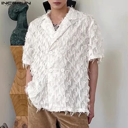 INCERUN Men's Shirt Tassel Patchwork Transparent Lapel Short Sleeve Men Clothing Streetwear 2024 Fashion Casual Shirts S-5XL