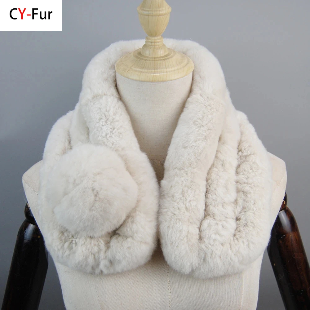 

2024 Hot Sale Women Winter Warm Real Rex Rabbit Fur Scarf Natural Rex Rabbit Fur Ring Muffler Lady Quality Rex Rabbit Fur Scarf