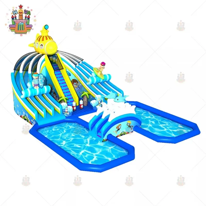 Parque de atracciones inflable grande comercial personalizado al por mayor de fábrica con piscina para alquiler