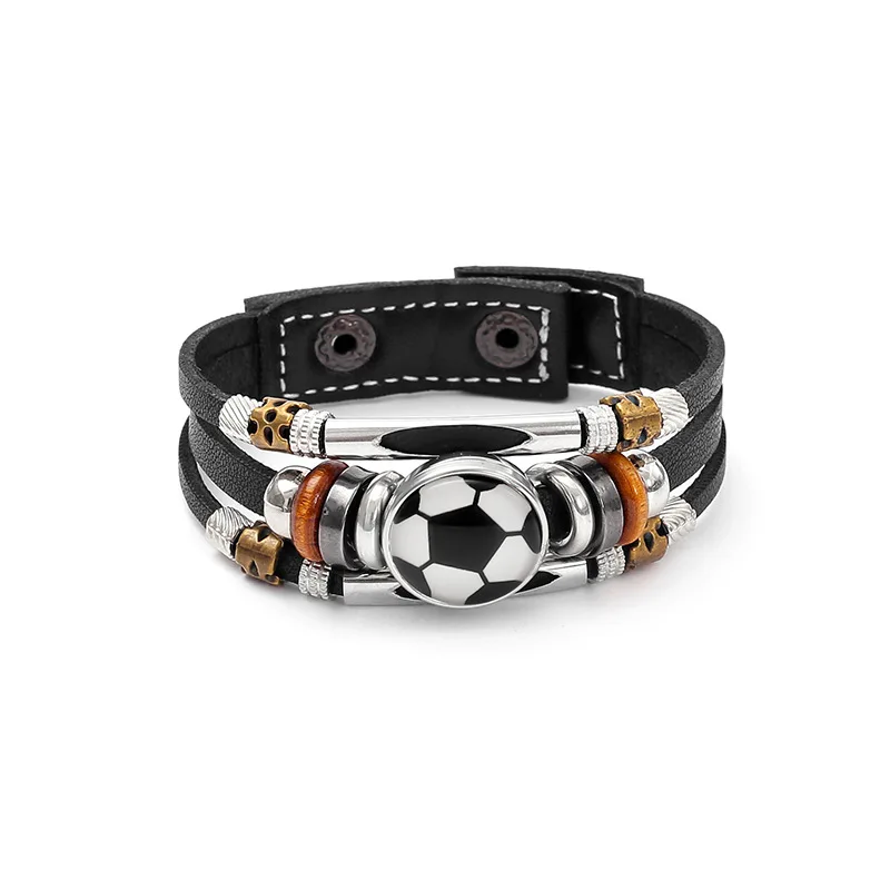 

Fashion Football Sport Bracelet For Men Soccer Basketball Tennis Charm Braided Leather Bracelet Women Adjustable Chain Jewelry